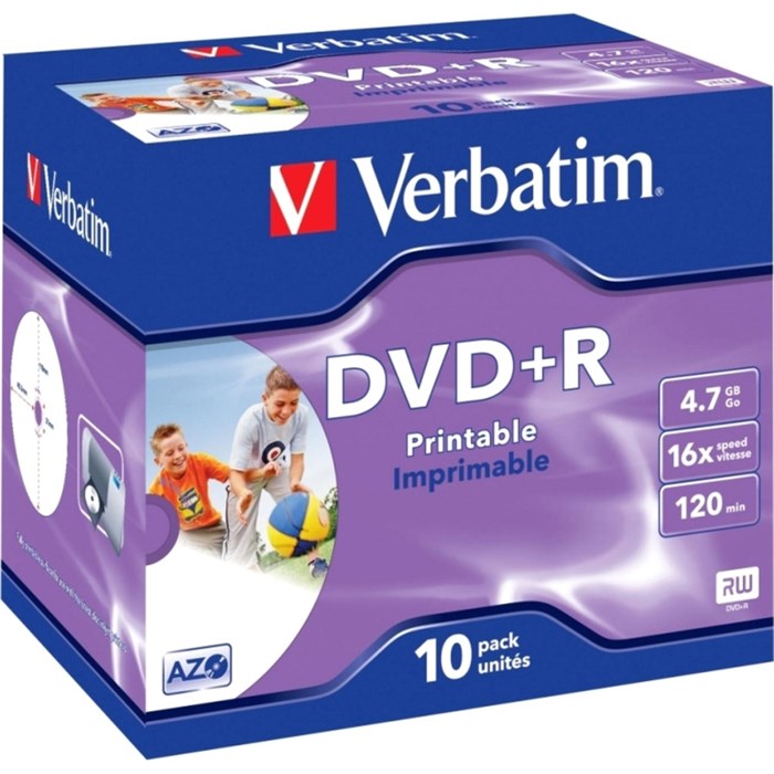 Диск DVD+R Verbatim 4.7Gb 16x Jewel case (10шт/уп) Printable (43508) 2062406 - фото 848516