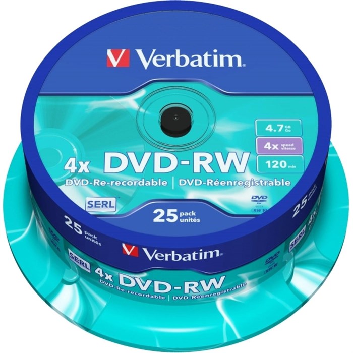 Носители информации DVD+RW Verbatim 4.7Gb 4x Cake Box (25шт/уп) (43639) 2062487 - фото 848521