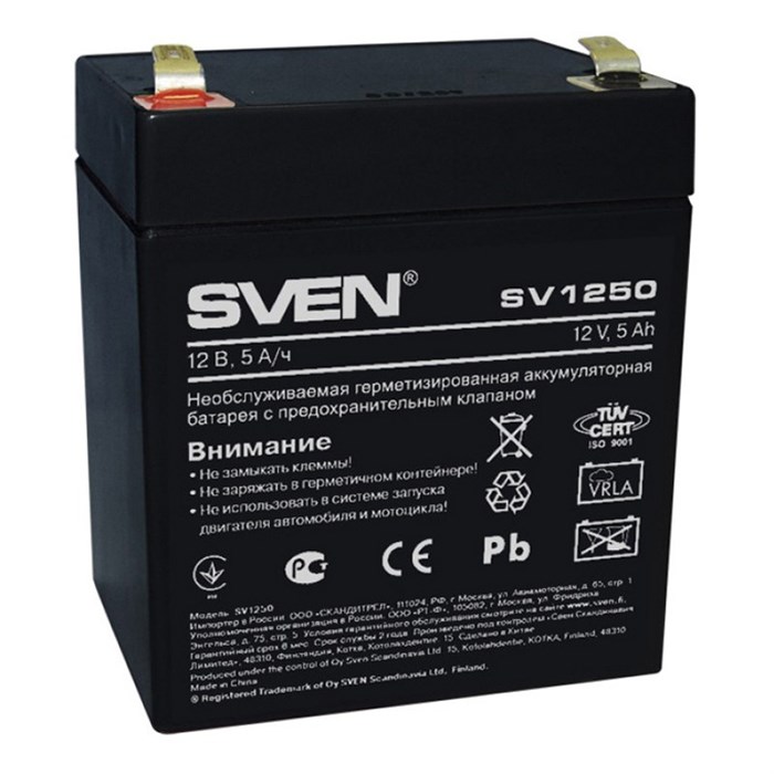 Батарея для ИБП SVEN SV 1250 (12V/5Ah) аккумуляторная 637842 - фото 848600