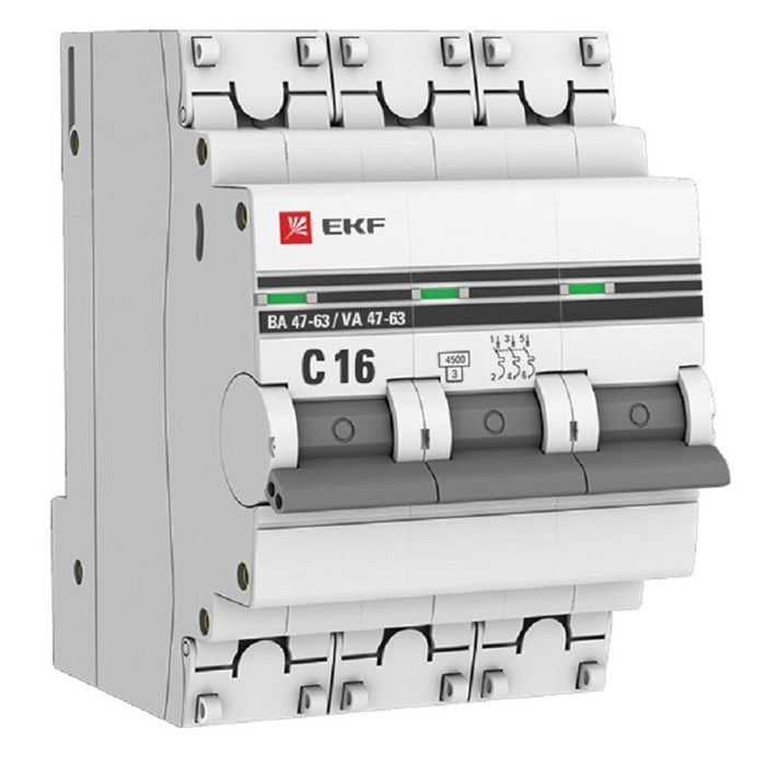 Выключатель автоматический 3P 16А (C) 4,5kA ВА 47-63 EKF 1606698 - фото 911022