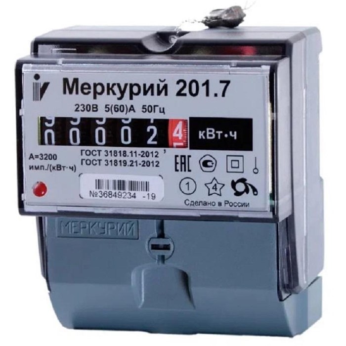 Счетчик Инкотекс Меркурий 201.7 1ф 5-60А 1 тариф (32680) 1760707 - фото 911850