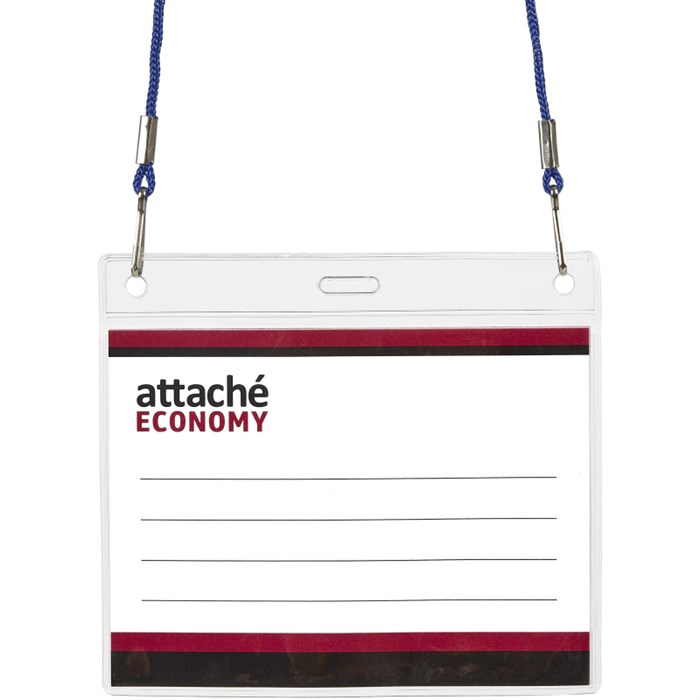 Бейдж Attache Economy 108x126 150мкм,шнур.2заж 45см син,вклад.90x120 5шт/уп 1658138 - фото 912056