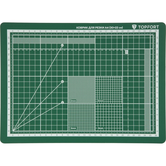 Коврик для резки TOPFORT 3х-слойный А4 (30х22см),2х-сторонний,зеленый 1881574 - фото 919783