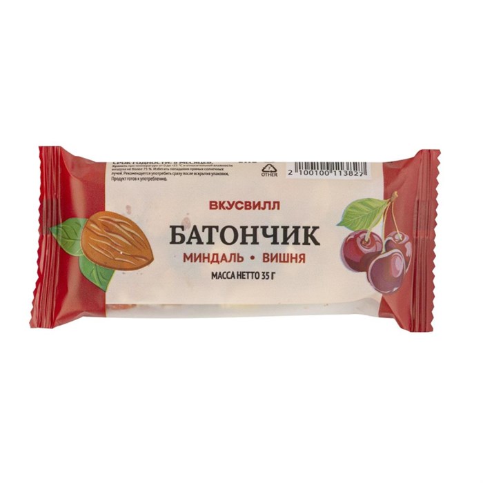 Батончик Вкусвилл миндаль-вишня, 35г 1024589 - фото 924409