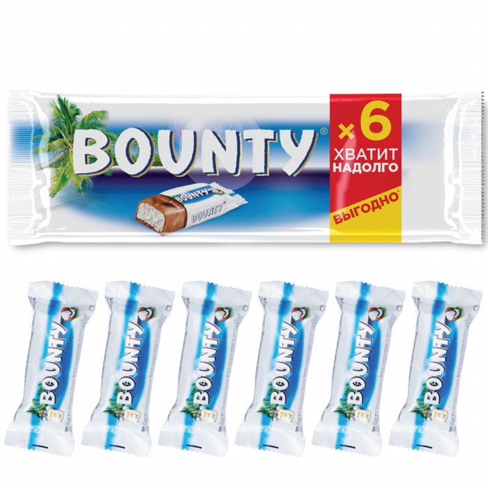 Шоколадный батончик Bounty, 6штx27,5г/уп 1343936 - фото 924865