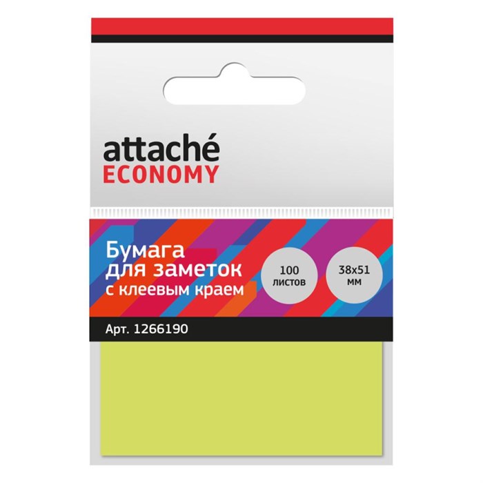 Стикеры Attache Economy с клеев.краем 38x51 мм, 100 лист неоновый желтый 1266190 - фото 930381