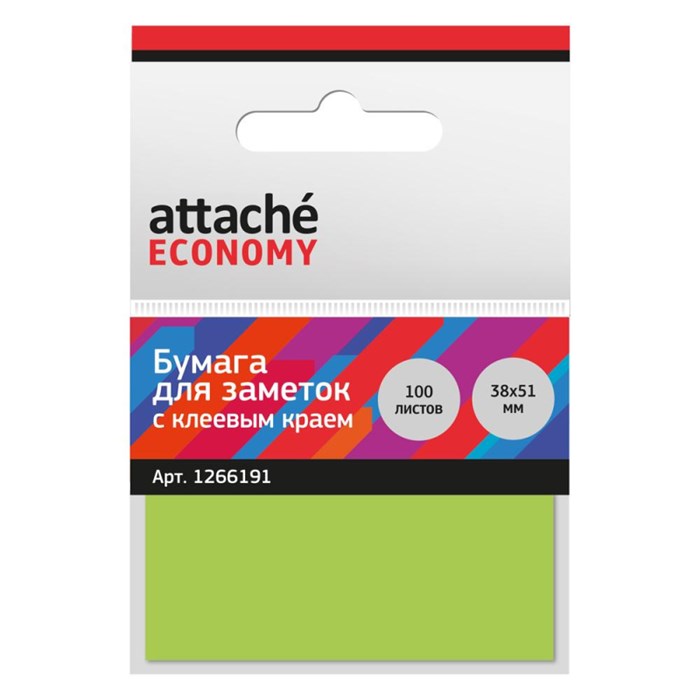 Стикеры Attache Economy с клеев.краем 38x51 мм,100 лист неоновый зеленый 1266191 - фото 930396