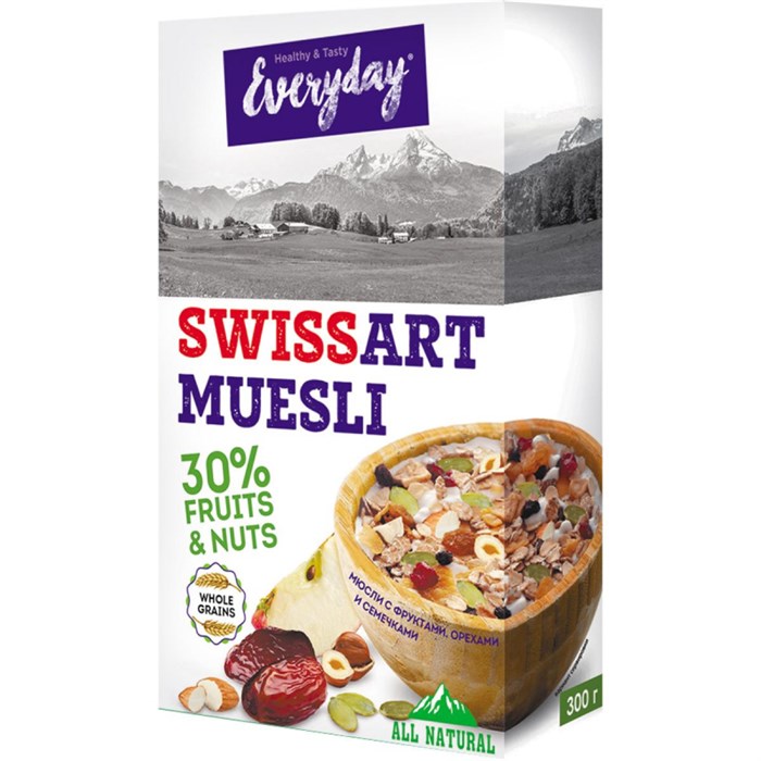 Мюсли Everyday Swiss art muesli с фруктами,орехами и семечками, 300г 1453080 - фото 937969