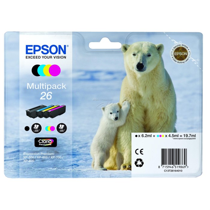 Картридж струйный Epson C13T26164010 CMYK для XP600/700/800 (4шт/уп) 305710 - фото 944166