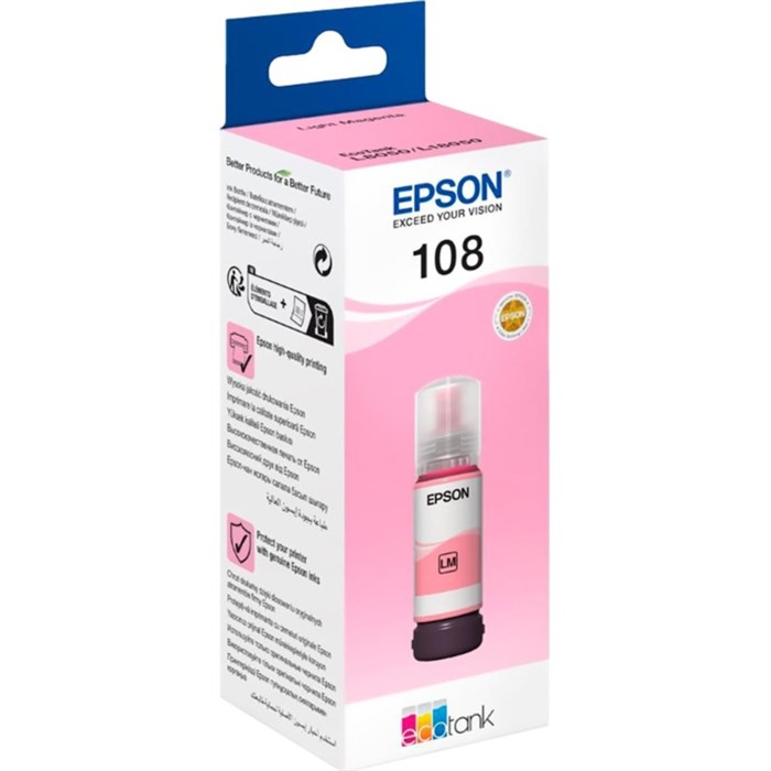 Чернила Epson 108 EcoTank Ink C13T09C64A для Epson L8050,Light Magenta 70ml 1921286 - фото 946214