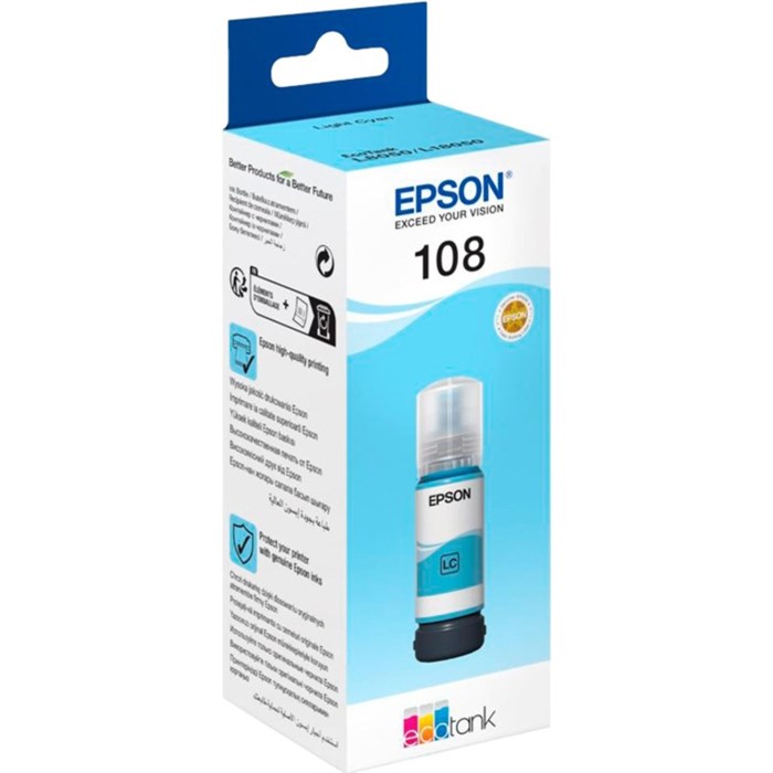 Чернила Epson 108 EcoTank Ink C13T09C54A для Epson L8050, Light Cyan 70ml 1921285 - фото 946215