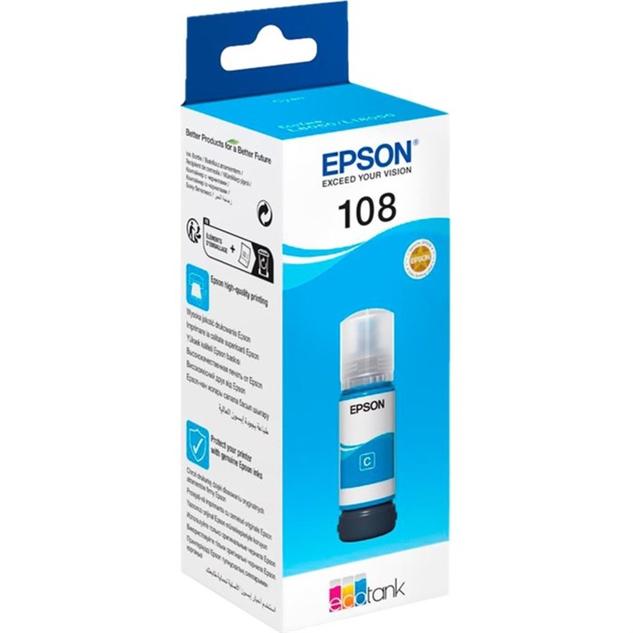 Чернила Epson 108 EcoTank Ink C13T09C24A для Epson L8050/L18050, Cyan 70ml 1921288 - фото 946216