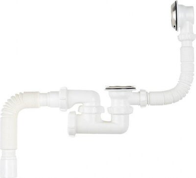 V255-25-MR Сифон для ванны регулируемый с выпуском и переливом Aquant с гибкой трубой 40х40/50 (длина болта 60 мм) - фото 959823