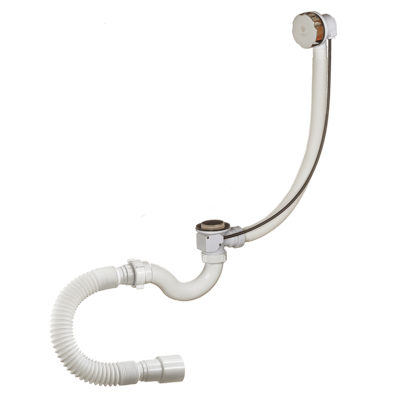 А-24089-75 Cифон для ванны (обвязка) ОРИО 1 1/2"х40, с переливом 75 см и гибкой трубой 40/50 (полуавтомат) - фото 959854
