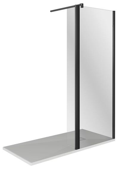 Душевое ограждение GOOD DOOR WALK IN SP2- 80-C-В стекло Прозр 6мм, Профиль чёрный (с доп панелью на лифтинговой петле, со штангой в комплекте (до 1м) - фото 961127