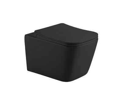 Унитаз подвесной безободковый HOLLER BLOCK MB (520*340*355мм, сиденье дюропласт, микролифт) черный матовый - фото 985429