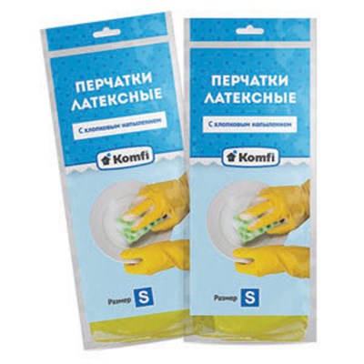 Перчатки резиновые Komfi с хлопковым напылением внутри S - фото 991410