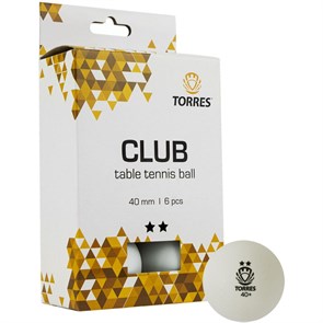 Мяч для наст. тенниса TORRES Club 2x, TT21014, д 40мм, упак. 6 шт, бел 2009741