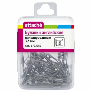 Булавки английские Attache, 32 мм, никелир.,50 шт/уп,пласт.коробка,европодв 1722252