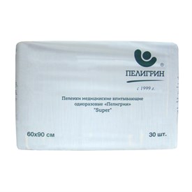 Пеленки впитывающие Пелигрин 60х90см, Super, 30шт/уп (М60х90/30S) 1505746