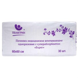 Пеленки впитывающие Пелигрин 60х60 Super,с суперабсорб. 30шт/уп М60х60/30SS 1505748