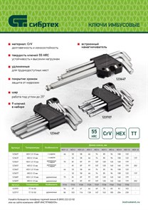 Набор ключей имбусовых, HEX, 2-12 мм, CrV, 9 шт., с шаром Сибртех XW123637