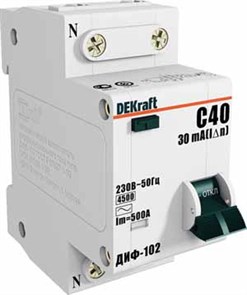 Автоматический выключатель дифф. тока 1-пол.+N 20А 30мА тип AC 4,5кА хар-ка С ДИФ-102 16004DEK DEKraft DEKraft