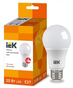 Лампа светодиодная A60 шар 20Вт 230В 3000К E27 IEK LLE-A60-20-230-30-E27 IEK (ИЭК) IEK (ИЭК)