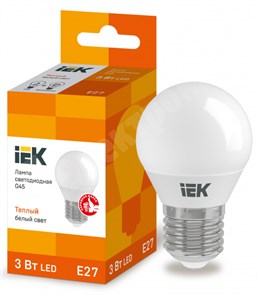 Лампа светодиодная G45 шар 3Вт 230В 3000К E27 IEK LLE-G45-3-230-30-E27 IEK (ИЭК) IEK (ИЭК)