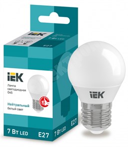 Лампа светодиодная G45 шар 7Вт 230В 4000К E27 IEK LLE-G45-7-230-40-E27 IEK (ИЭК) IEK (ИЭК)