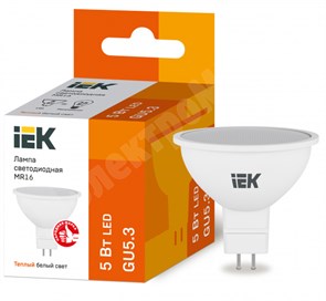 Лампа светодиодная MR16 софит 5Вт 230В 3000К GU5.3 IEK LLE-MR16-5-230-30-GU5 IEK (ИЭК) IEK (ИЭК)