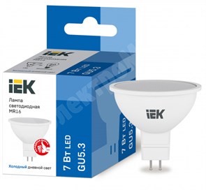 Лампа светодиодная MR16 софит 7Вт 230В 6500К GU5.3 IEK LLE-MR16-7-230-65-GU5 IEK (ИЭК) IEK (ИЭК)