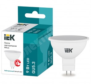 Лампа светодиодная MR16 софит 9Вт 230В 4000К GU5.3 IEK LLE-MR16-9-230-40-GU5 IEK (ИЭК) IEK (ИЭК)