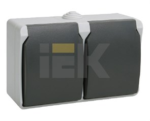 Розетка двойная 2х2P+E с крышкой накладная серый IP54 IEK Форс ERS22-K03-16-54-DC IEK (ИЭК) IEK (ИЭК)