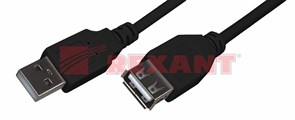 Шнур USB A(штекер) - USB A(гнездо) GOLD Rexant, с ферритами, черный, 1.8 м 18-1114-1 REXANT REXANT