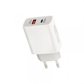 Сетевое зарядное устройство USB-A+USB-C адаптер, 18W, белое REXANT