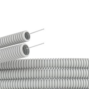 Труба ПВХ гибкая гофрированная д.16 мм, лёгкая, с протяжкой, цвет серый, (Бухта 50м) 9191650 DKC (ДКС) DKC (ДКС) XRS9191650
