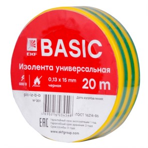 Изолента ПВХ желто-зеленая 15 мм х 20 м х 0,13 мм plc-iz-b-yg EKF EKF XRSplc-iz-b-yg