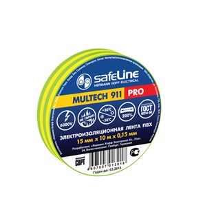 Изолента ПВХ желто-зеленый 15 мм х 10 м 10256 Safeline Safeline XRS10256