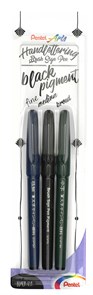 "Pentel" Фломастер-кисть набор 3 шт. в блистере Brush Sign Pen Pigment 3 разных наконечника 1,1 - 2,2 мм кисть XSESP15/3