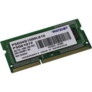 Модуль памяти Patriot SO-DIMM DDR3L 4GB 1600MHz CL11 1.35V (PSD34G1600L81S) 1750915