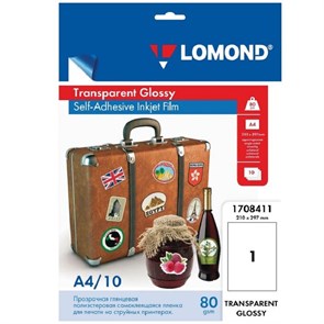 Пленка для проекторов Lomond (1708411) самокл. д/струйн. А4 80г/м2, 10л/уп 1014551