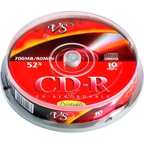 Носители информации CD-R 80 52x, VS, 10шт/уп Ink Print 1988357