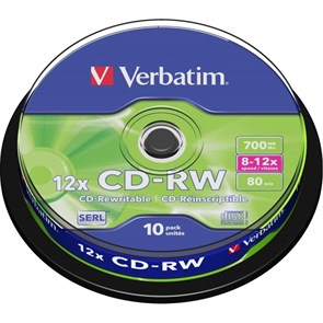 Носители информации CD-RW Verbatim 700Mb 12x Cake Box (10шт/уп) (43480) 2062482