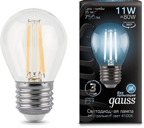 Лампа светодиодная Gauss Filament 11Вт цок.:E27 шар 220B 4100K св.свеч.бел.нейт. (упак.:1шт) (105802211) XM1395028