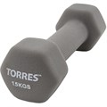 Гантель TORRES 1.5 кг, PL550115, металл в неопреновой оболочке,6гр, серый 2009746 - фото 1027148