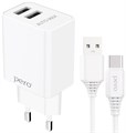 З/У Pero (TC02) 2 USB 2.1A + кабель USB-C белое - фото 477757